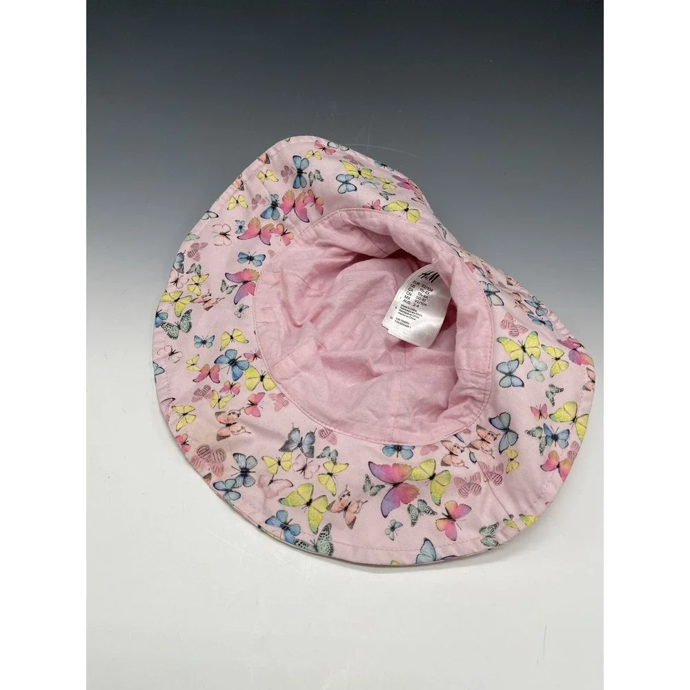 H&M Hat‎  1 1/2 - 4 Y Girls Bucket Hat Sun Pink Butterflies Bow Kids